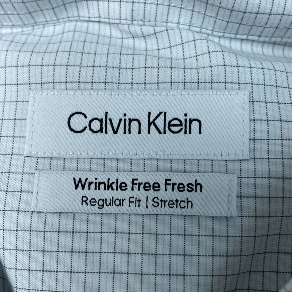 Calvin Klein Men's L Wrinkle-Free Checkered White Black Dress Shirt L1392 - Picture 5 of 8